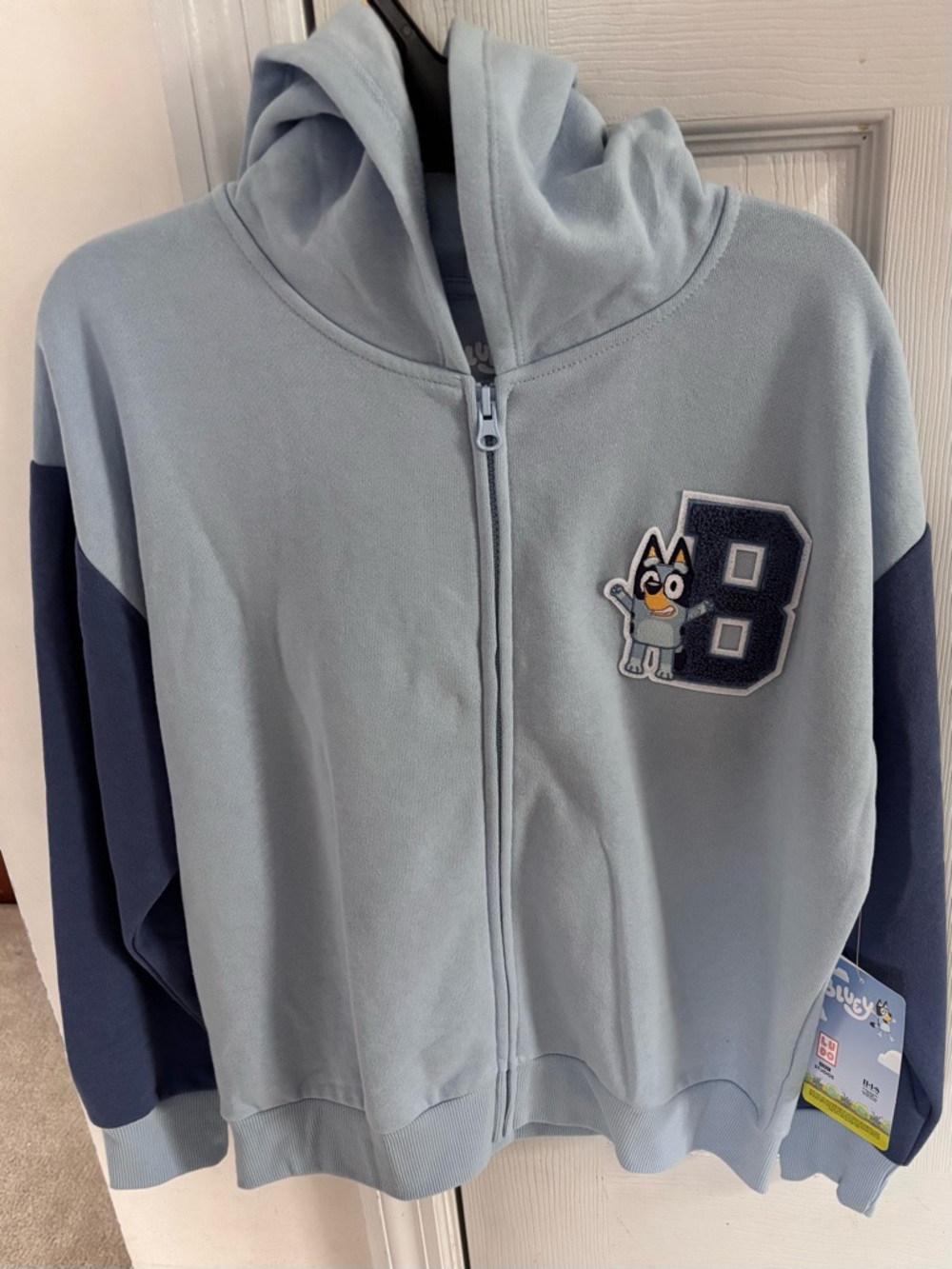 Kids Light Blue  “BLUEY “ Zip-Up Hoodie with Navy Accents